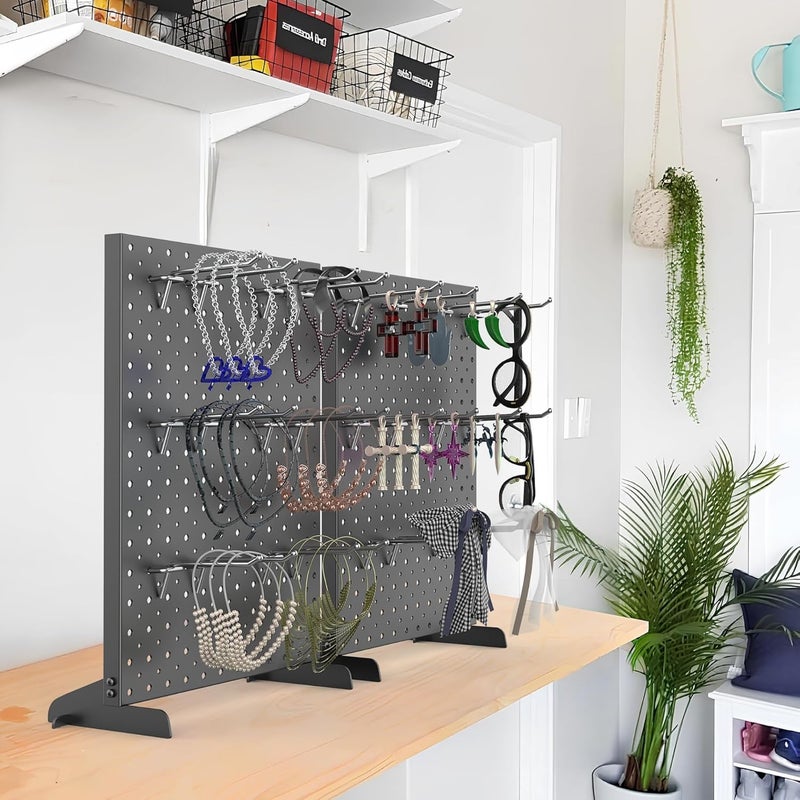 TORACK Pegboard Display Stand for Craft Shows & Fairs, 12 x 16 in Metal Tabletop Pegboard Display with Hooks for Christmas Fair Event(Black, Pack of 2) - Image 2